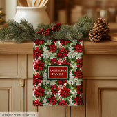 Traditional Christmas Towel Red Green Floral Art Theedoek