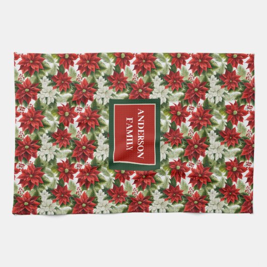 Traditional Christmas Towel Red Green Floral Art Theedoek (Horizontaal)