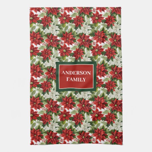 Traditional Christmas Towel Red Green Floral Art Theedoek (Verticaal)