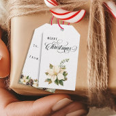 Traditional Christmas White Poinsettia Doublesided Cadeaulabel