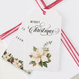 Traditional Christmas White Poinsettia Doublesided Cadeaulabel