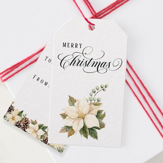 Traditional Christmas White Poinsettia Doublesided Cadeaulabel