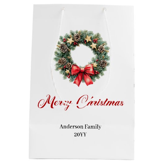 Traditional Christmas wreath gift bag personalized Medium Cadeauzakje (Achterkant)