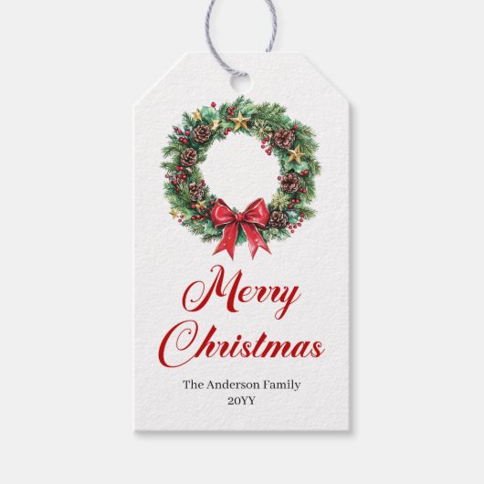 Traditional Christmas Wreath Holiday Label Cadeaulabel (Voorkant)