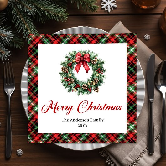 Traditional Christmas Wreath Napkins Personalized Servet