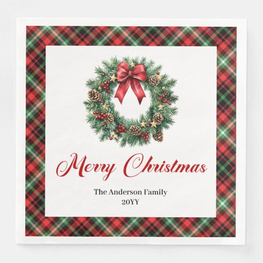 Traditional Christmas Wreath Napkins Personalized Servet (Voorkant)