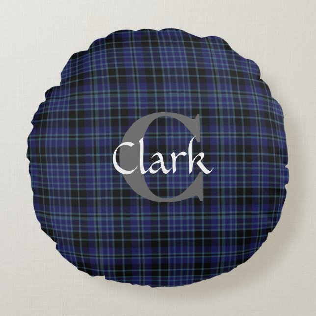 Traditional Clark Tartan Monogrammed Pillow Rond Kussen (Voorkant)