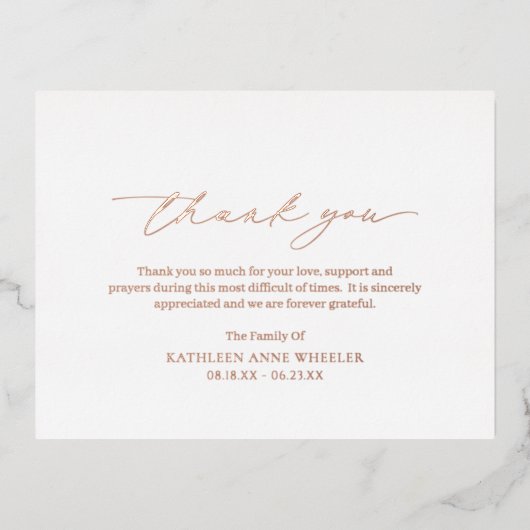 Traditional Classic Begrafenis Folie Dank u kaart (Voorkant)