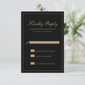 Traditional Classic Formal Black and Gold Wedding RSVP Kaartje (Staand voorkant)