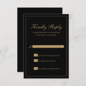 Traditional Classic Formal Black and Gold Wedding RSVP Kaartje (Voorkant / Achterkant)