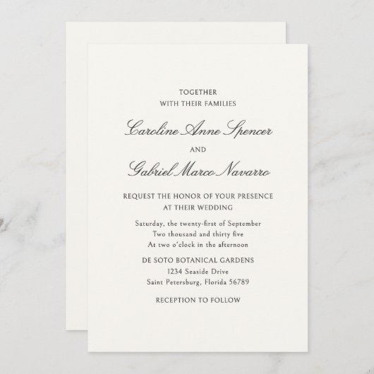 Traditional Classic Simplistic Wedding Invitation Kaart (Voorkant / Achterkant)