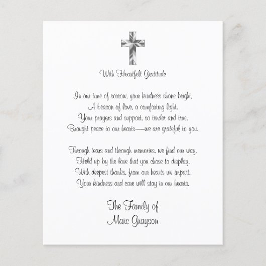 Traditional Cross Budget Funeral Thank You Card (Voorkant)