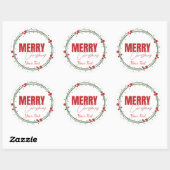 Traditional Custom Round Merry Christmas Label (Vel)