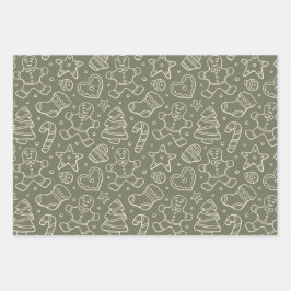 Traditional Dark Green Vintage Christmas Boho Inpakpapier Vel