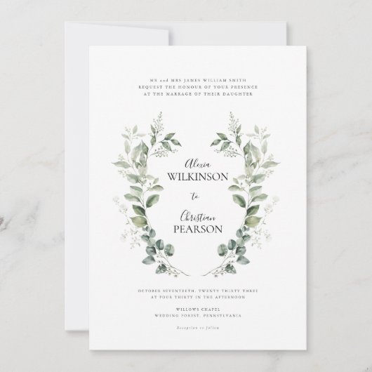 Traditional eucalptus Greenery Wedding QR Code Kaart (Voorkant)