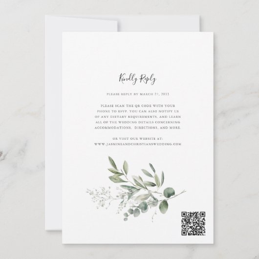 Traditional eucalptus Greenery Wedding QR Code Kaart (Achterkant)