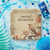 Traditional European Robin Christmas Holiday Papieren Bordje (Feest)