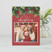 Traditional Family Christmas Card with Holly Kaart (Staand voorkant)