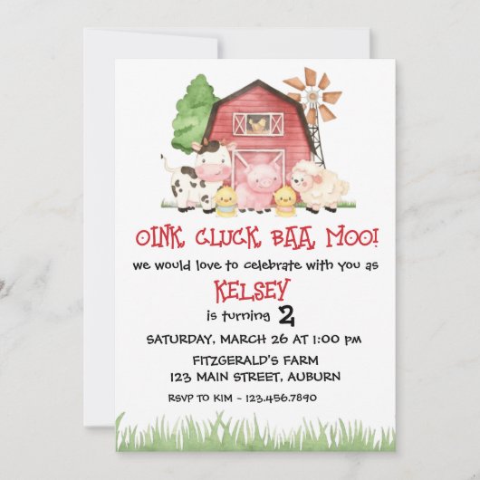 Traditional Farm Theme Birthday Invitation Kaart (Voorkant)