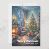 Traditional festive scene card red green lettering feestdagenkaart (Voorkant)