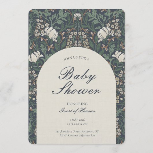 Traditional Floral Arts and Crafts Baby Shower Kaart (Voorkant)