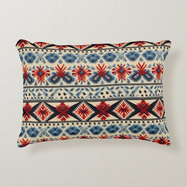 Traditional Folk Embroidery Stripe  Pattern Accent Kussen (Voorkant)