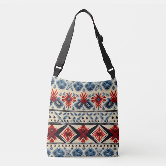 Traditional Folk Embroidery Stripe  Pattern Crossbody Tas (Voorkant)