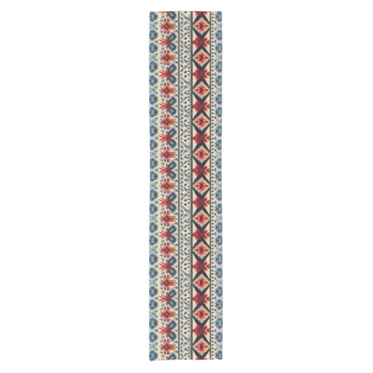 Traditional Folk Embroidery Stripe  Pattern Korte Tafelloper (Voorkant)