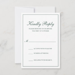 Traditional Formal Elegant Forest Green Wedding RSVP Kaartje
