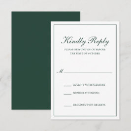 Traditional Formal Elegant Forest Green Wedding RSVP Kaartje