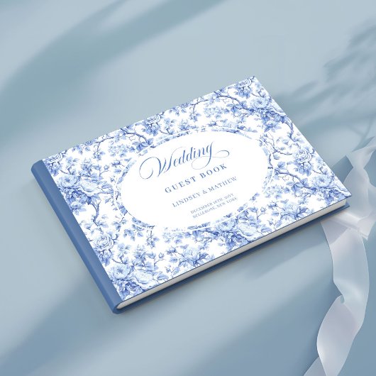 Traditional French Blue Toile Roses Guest Book Gastenboek