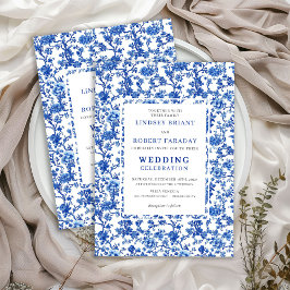 Traditional French Toile Blue Floral Wedding  Kaart