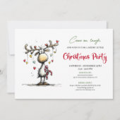 Traditional funny reindeer Christmas party invite Kaart (Voorkant)