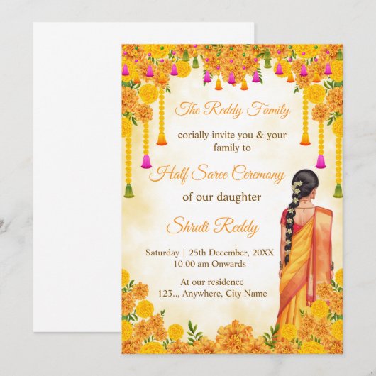 Traditional Half Saree Ceremony Invitation Kaart (Voorkant / Achterkant)