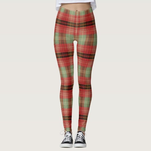 Traditional Holiday Red Green Tartan Plaid Leggings (Voorkant)