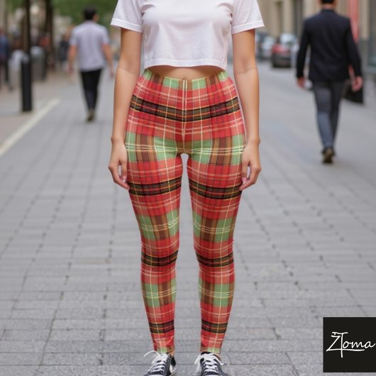 Traditional Holiday Red Green Tartan Plaid Leggings