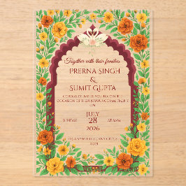 Traditional Indian Floral Wedding Invitation  Acryl Uitnodigingen