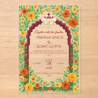 Traditional Indian Floral Wedding Invitation  Acryl Uitnodigingen