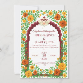 Traditional Indian Floral Wedding Invitation  Kaart