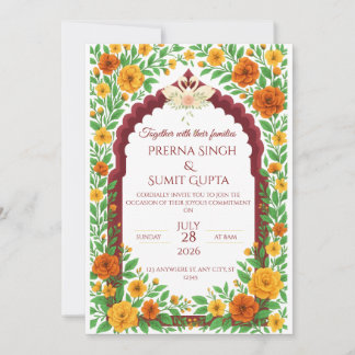 Traditional Indian Floral Wedding Invitation  Kaart