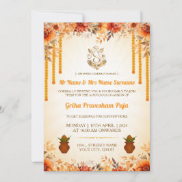 Traditional Indian Griha Pravesham Invitation Kaart