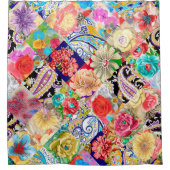 traditional indian paisley pattern on navy backgro douchegordijn (Voorkant)