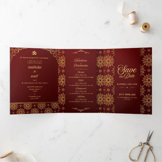Traditional Indian wedding  Card | 4-Page Folded C Drieluik Uitnodiging (Binnen)