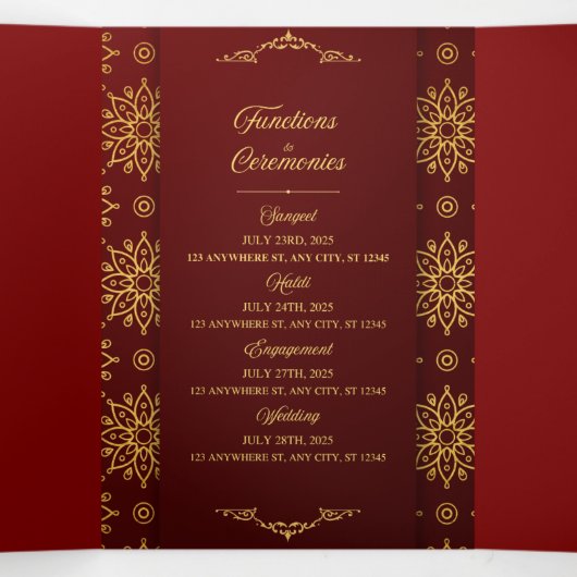 Traditional Indian wedding  Card | 4-Page Folded C Drieluik Uitnodiging (Binnenkant midden)