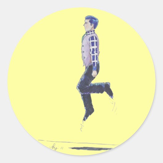 Traditional Irish Dancing Cartoon Ronde Sticker (Voorkant)