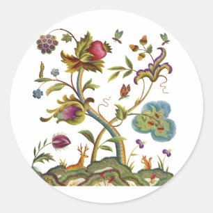 Traditional Jacobean Deerwood Embroidery Ronde Sticker