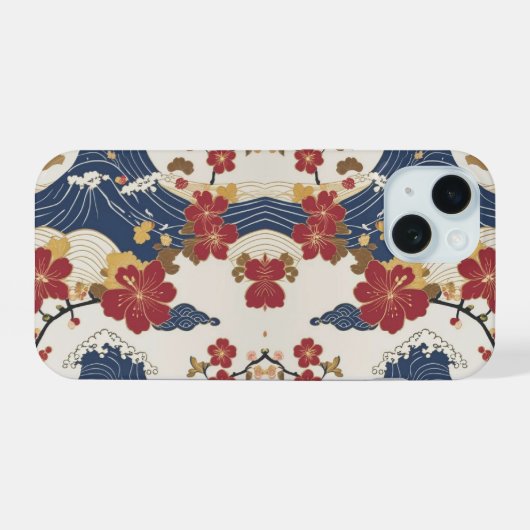 Traditional Japanese Kimono Pattern iPhone 15 Case (Achterkant horizontaal)