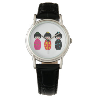 Traditional Japanese Kokeshi Geisha Dolls Horloge