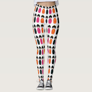 Traditional Japanese Kokeshi Geisha Dolls Leggings