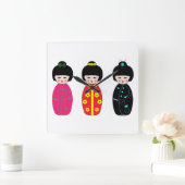 Traditional Japanese Kokeshi Geisha Dolls Vierkante Klok (Huis)